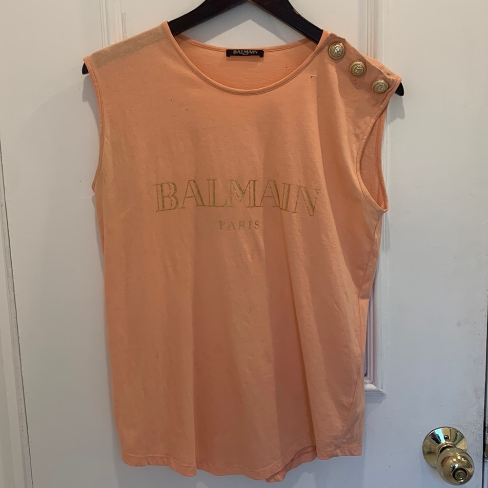 Balmain Pink Logo T-Shirt Size FR 38